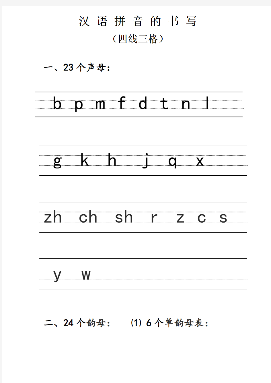 汉语拼音的书写格式_(四线三格)