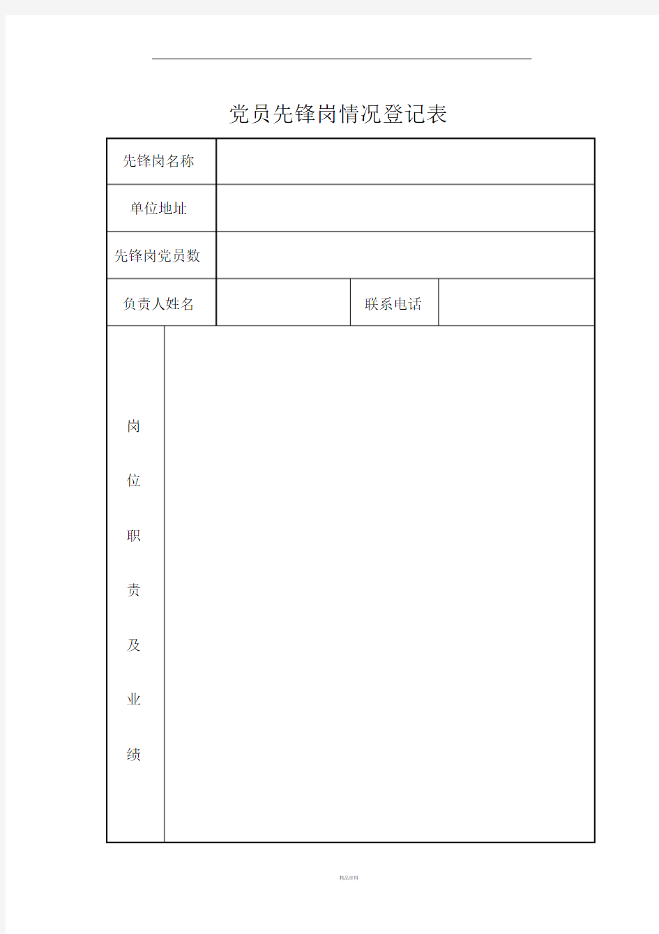 党员先锋岗情况登记表