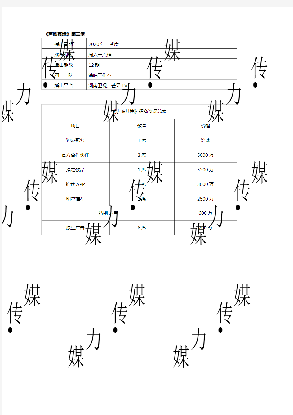 湖南卫视《声临其境》第三季广告招商资源—媒力·传媒