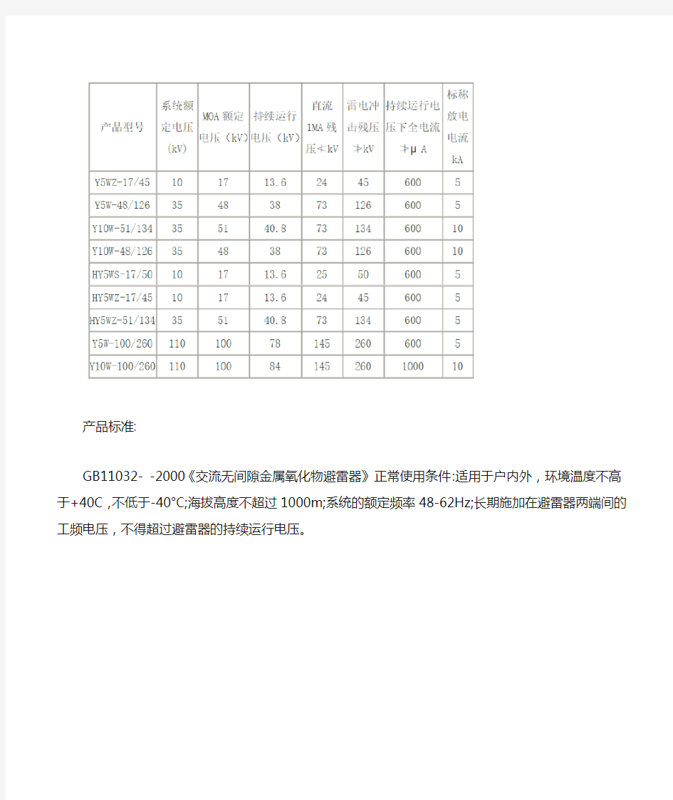 避雷器型号及参数 、民熔