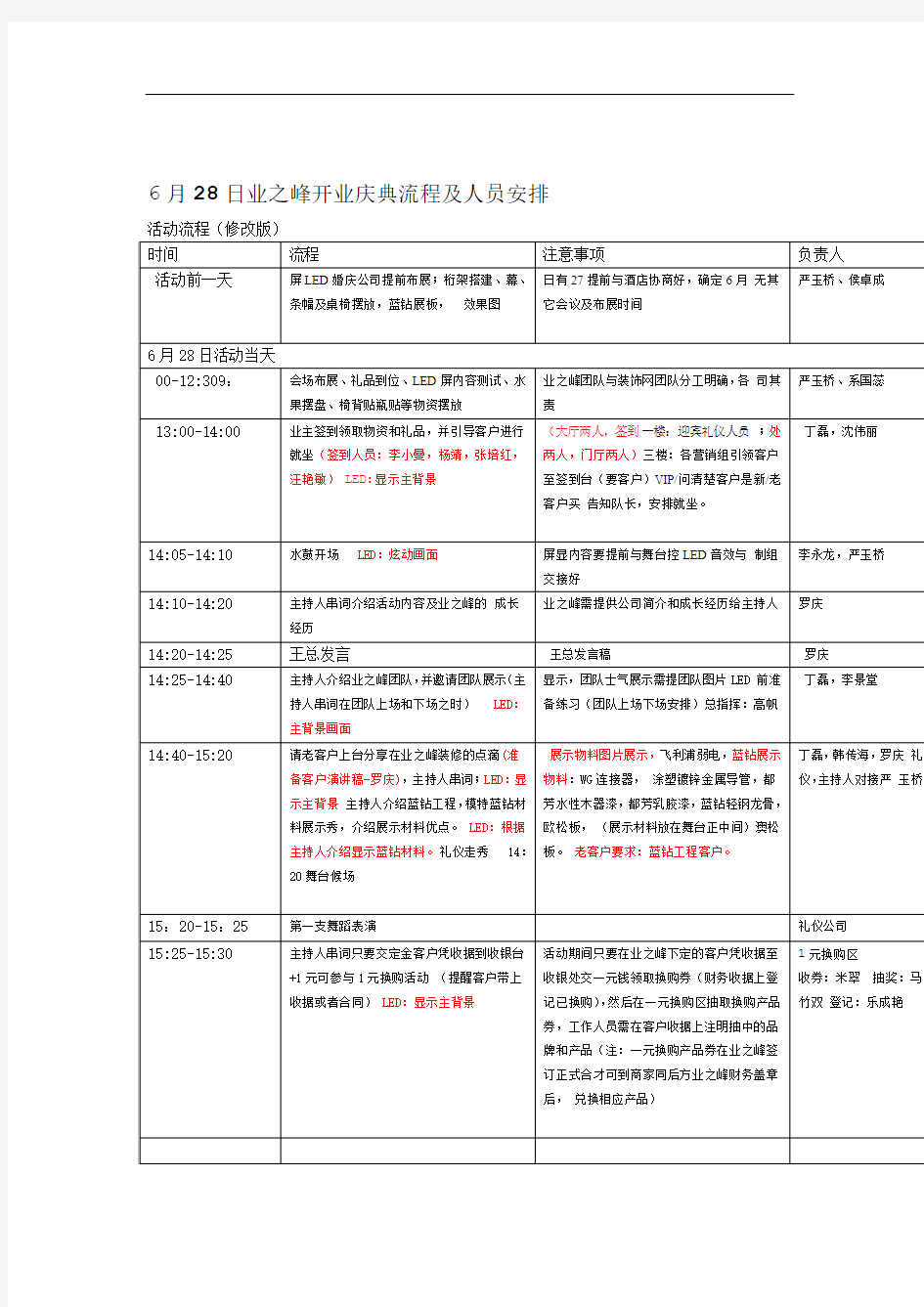 现场活动流程及安排