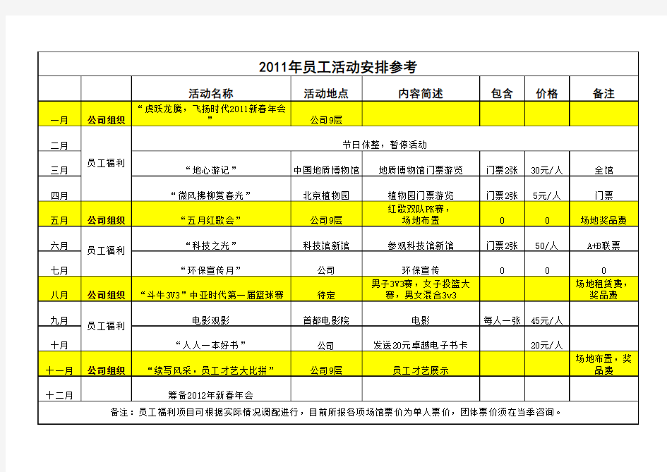 公司全年活动计划参考