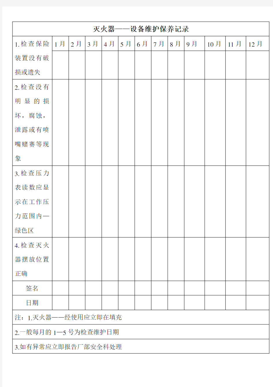 灭火器设备维护保养记录