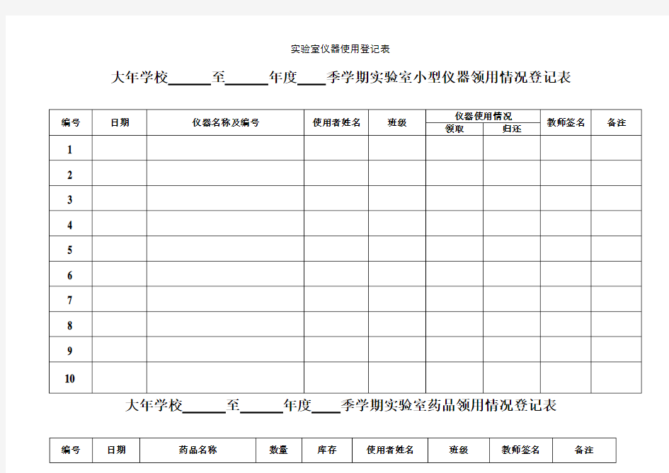 实验室仪器使用登记表