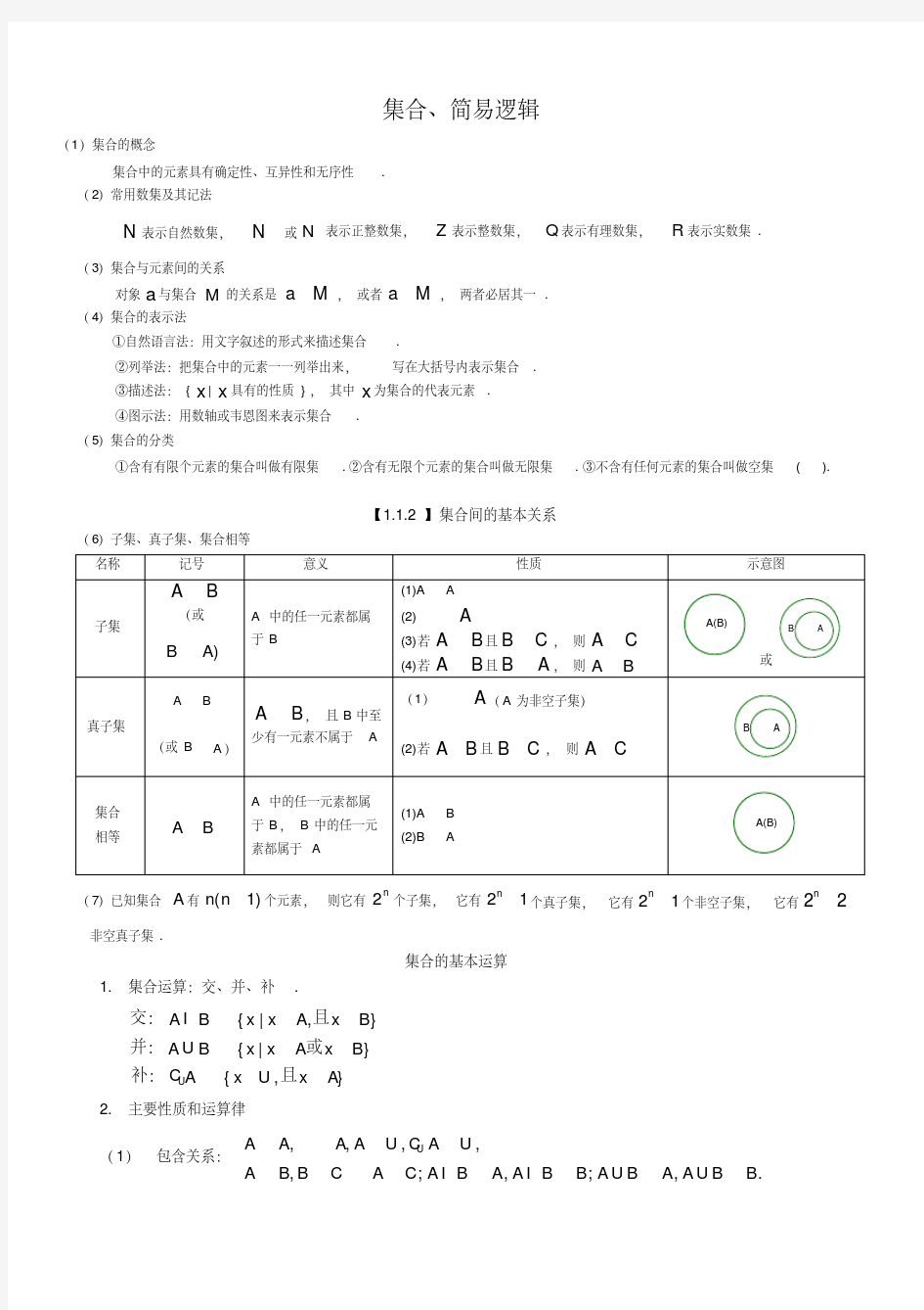 高考文科数学集合专题讲解及高考真题精选(含答案)