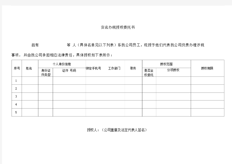 实名办税授权委托书