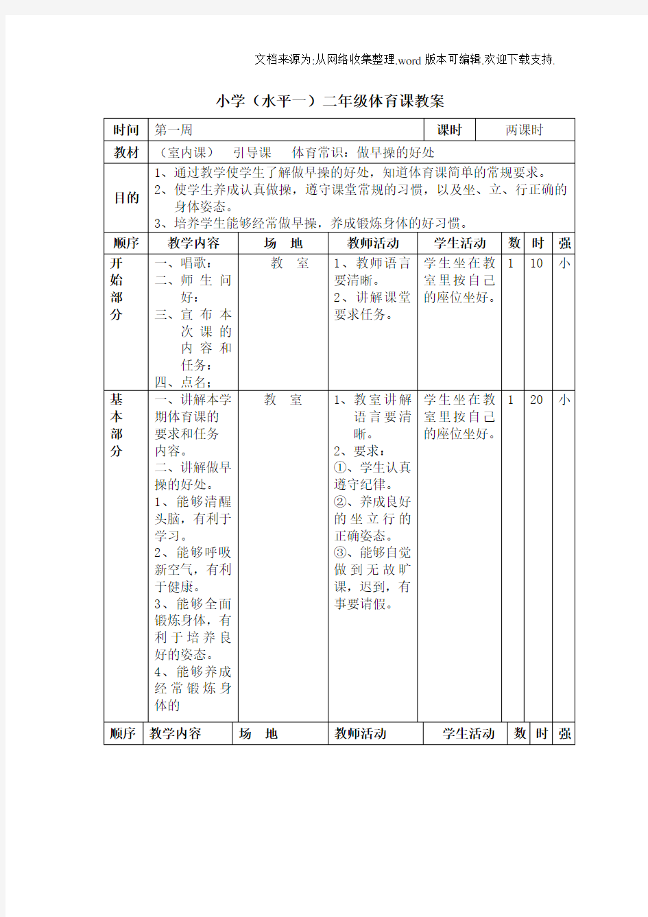 小学二年级上册体育课教案[全册]