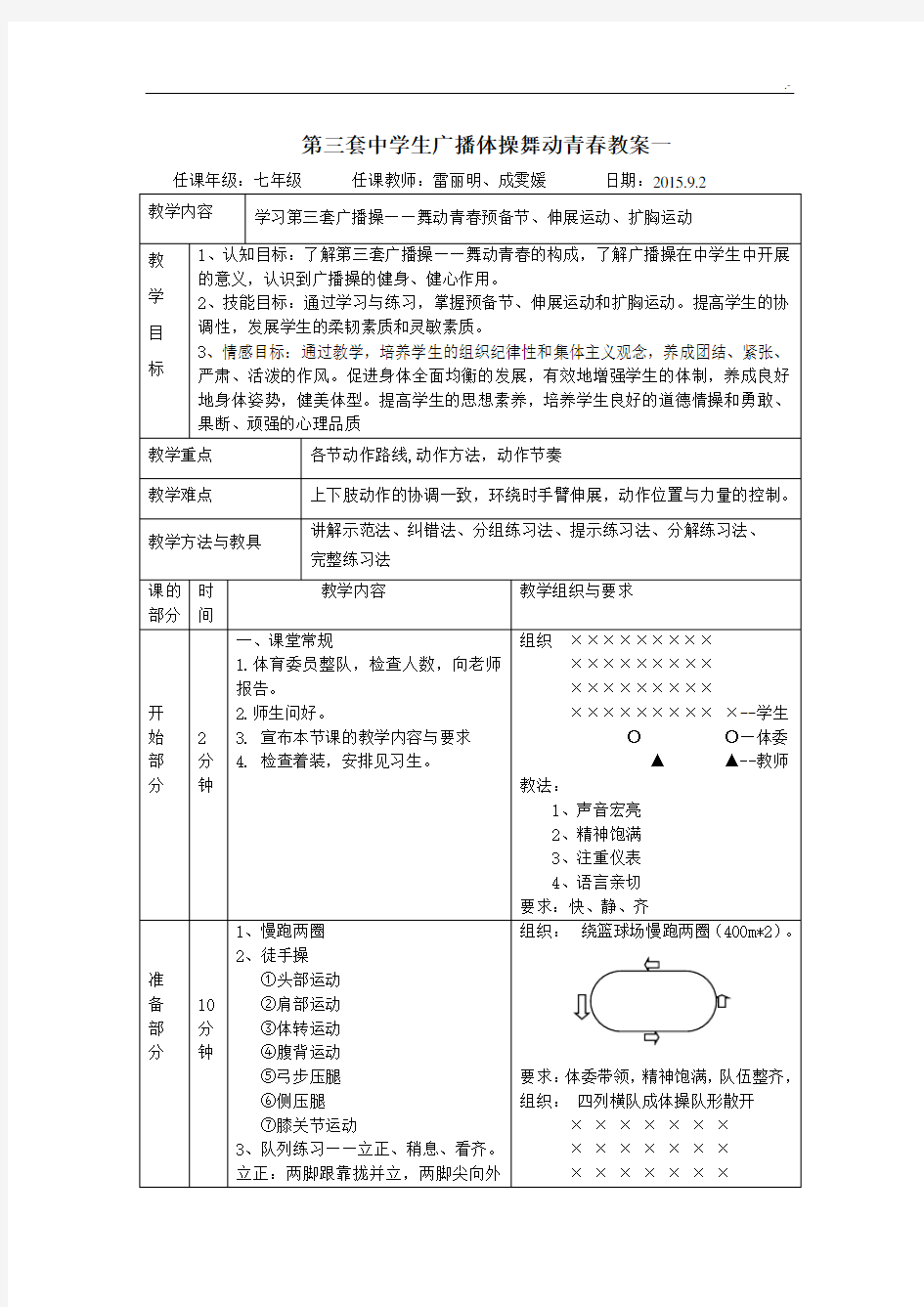 七年级广播体操舞动青春课程教案5篇