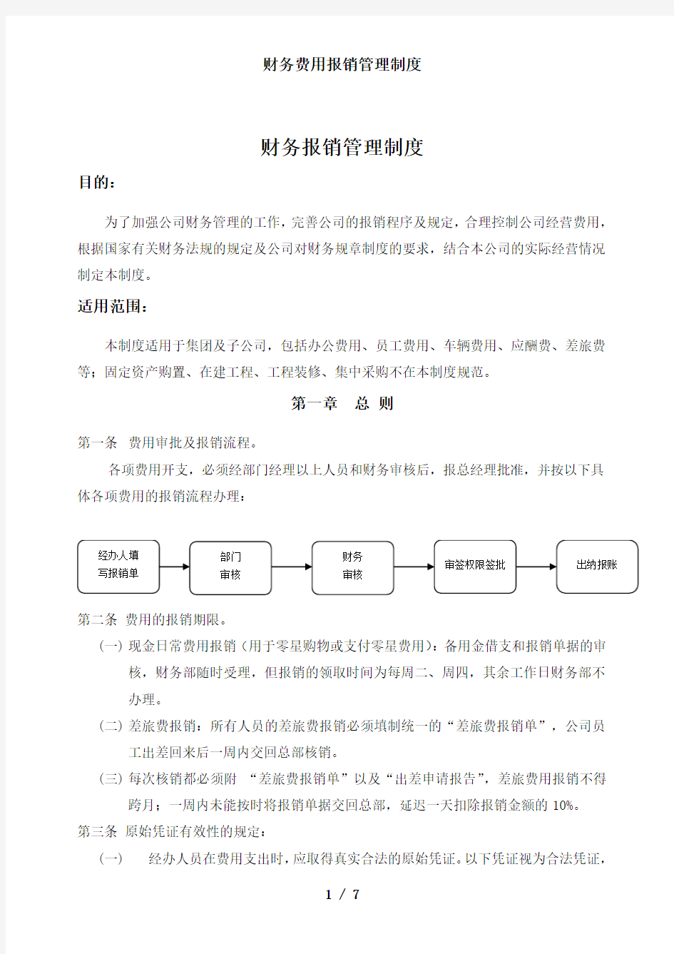 财务费用报销管理制度