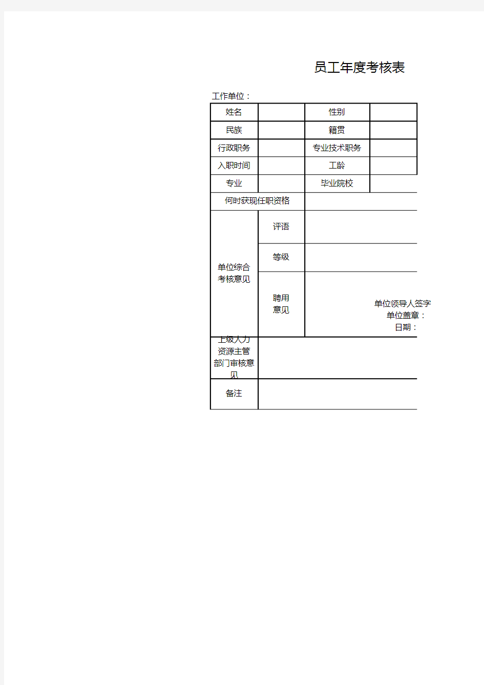 员工年度考核表1