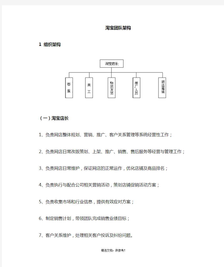 淘宝店铺团队人员架构