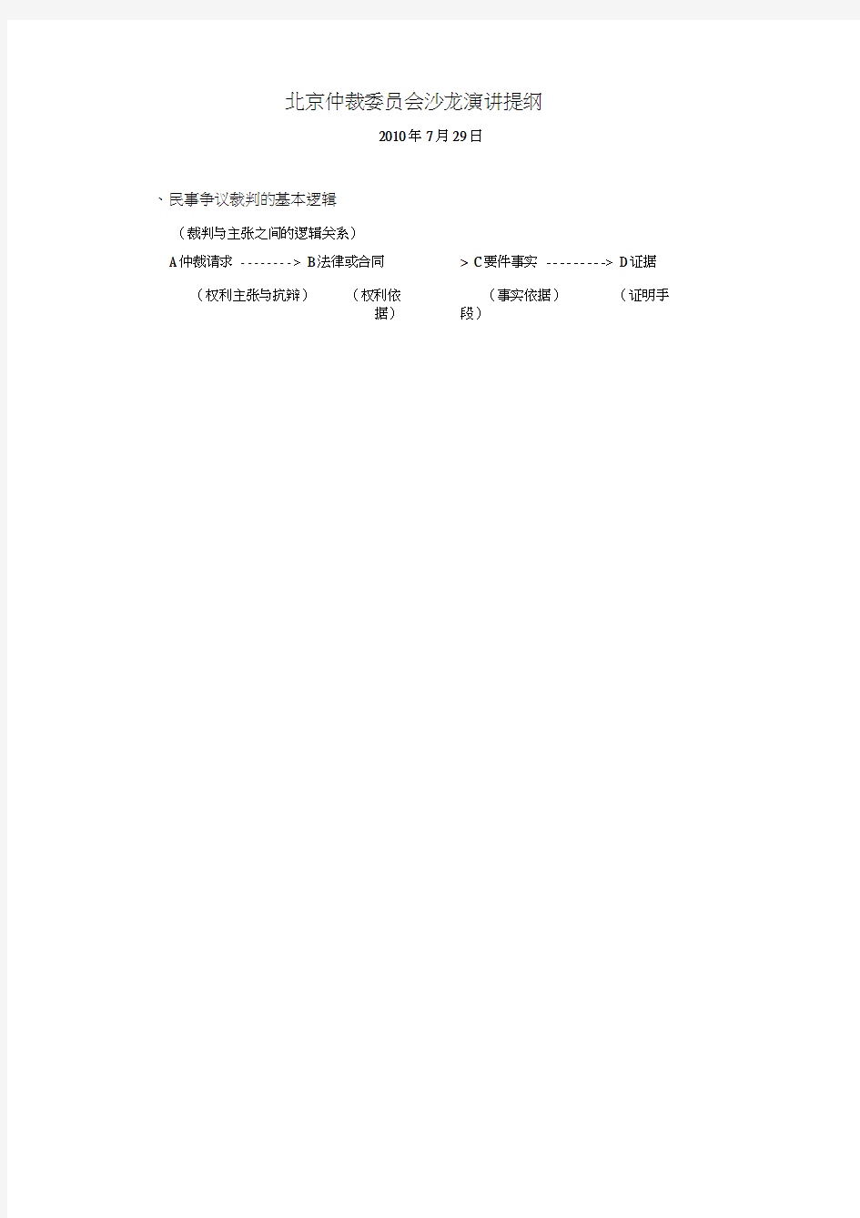 北京仲裁委员会沙龙演讲提纲