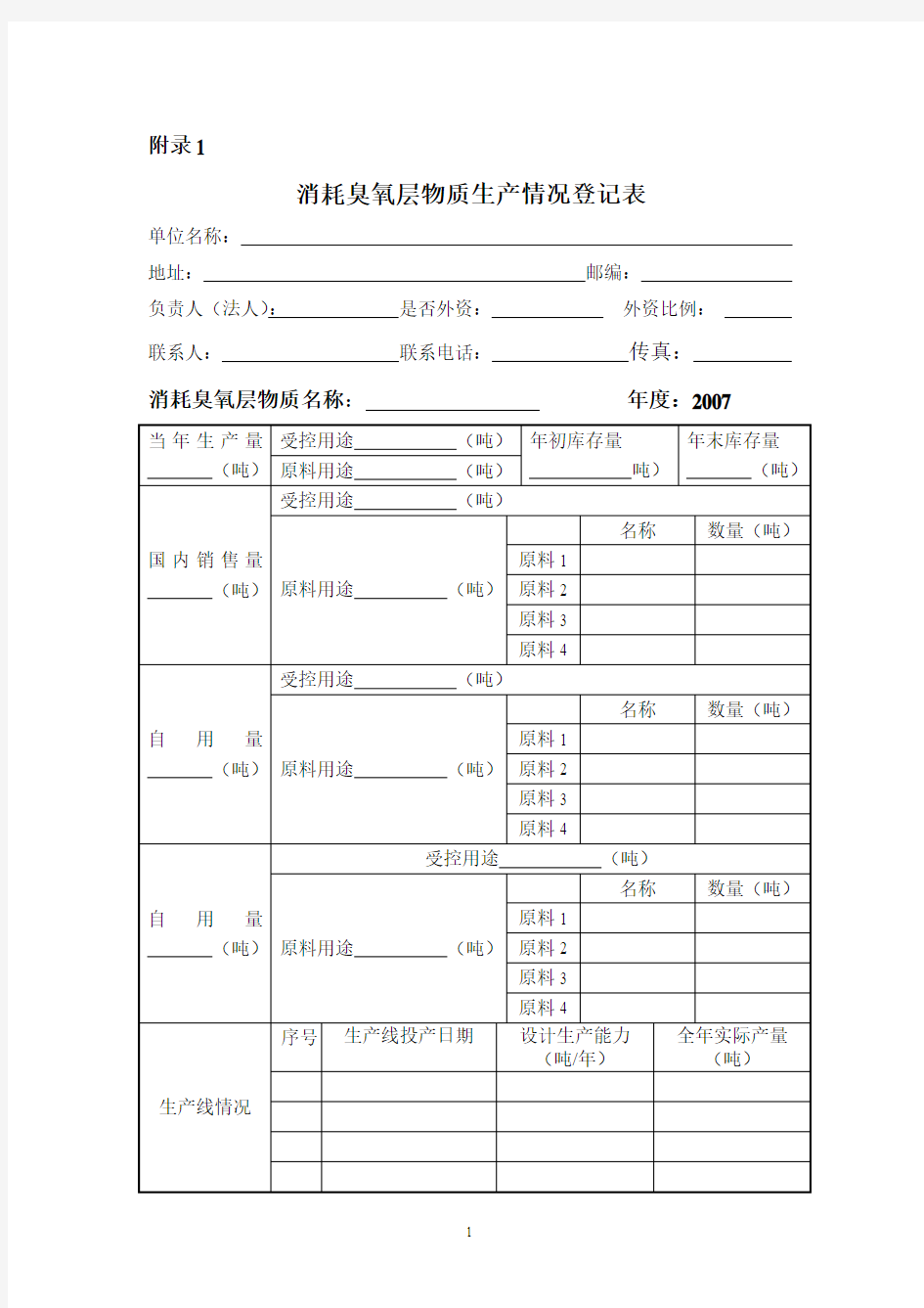 消耗臭氧层物质生产情况登记表