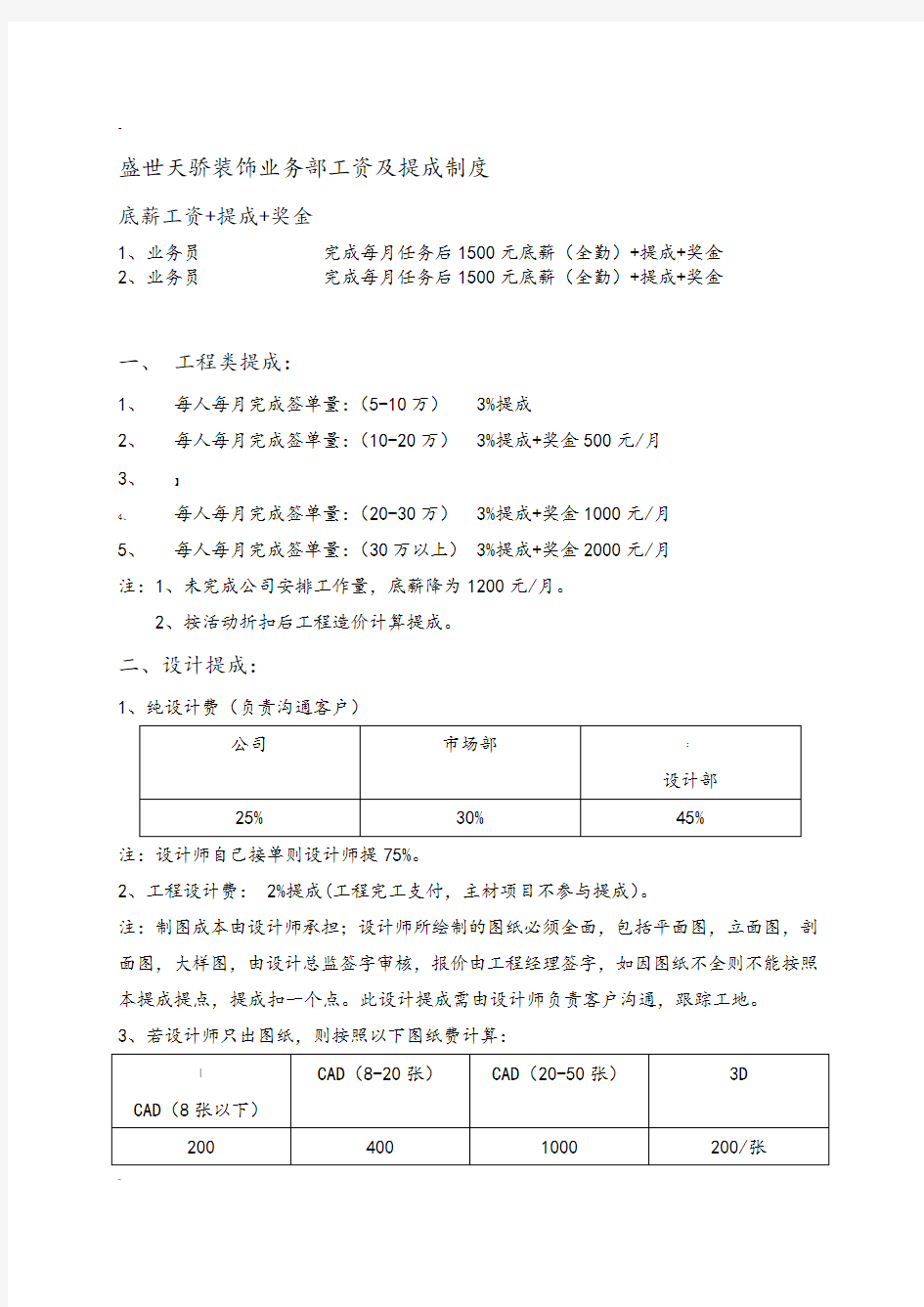 装饰公司工资及提成制度