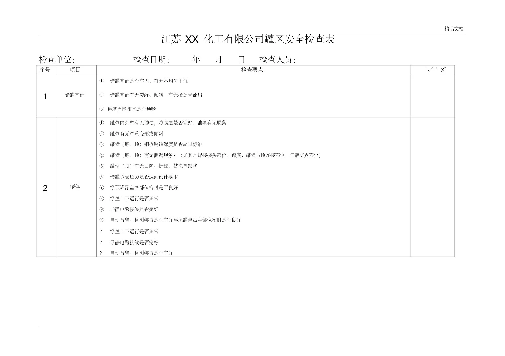 罐区安全检查表