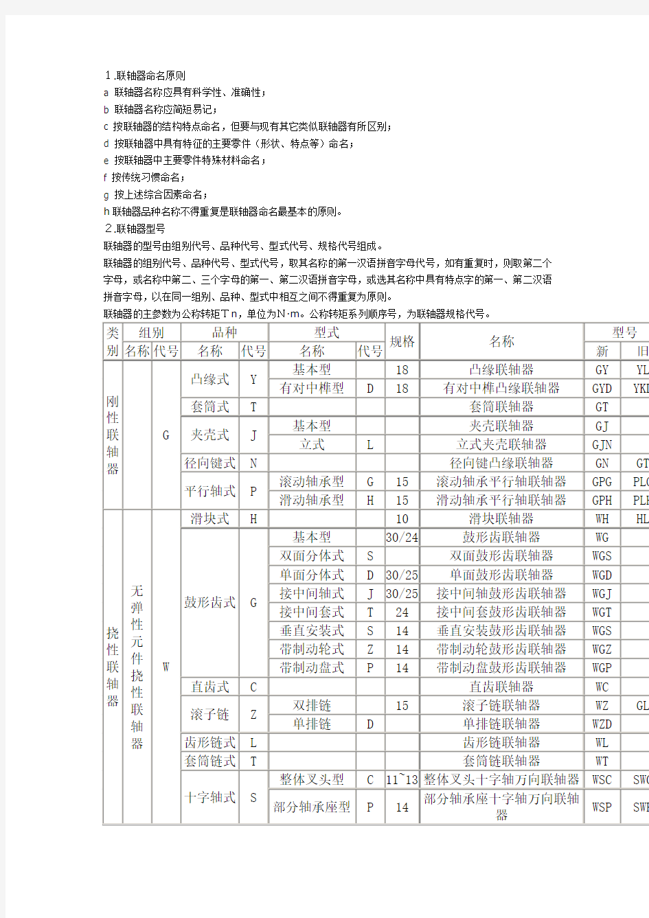 联轴器新旧标准表