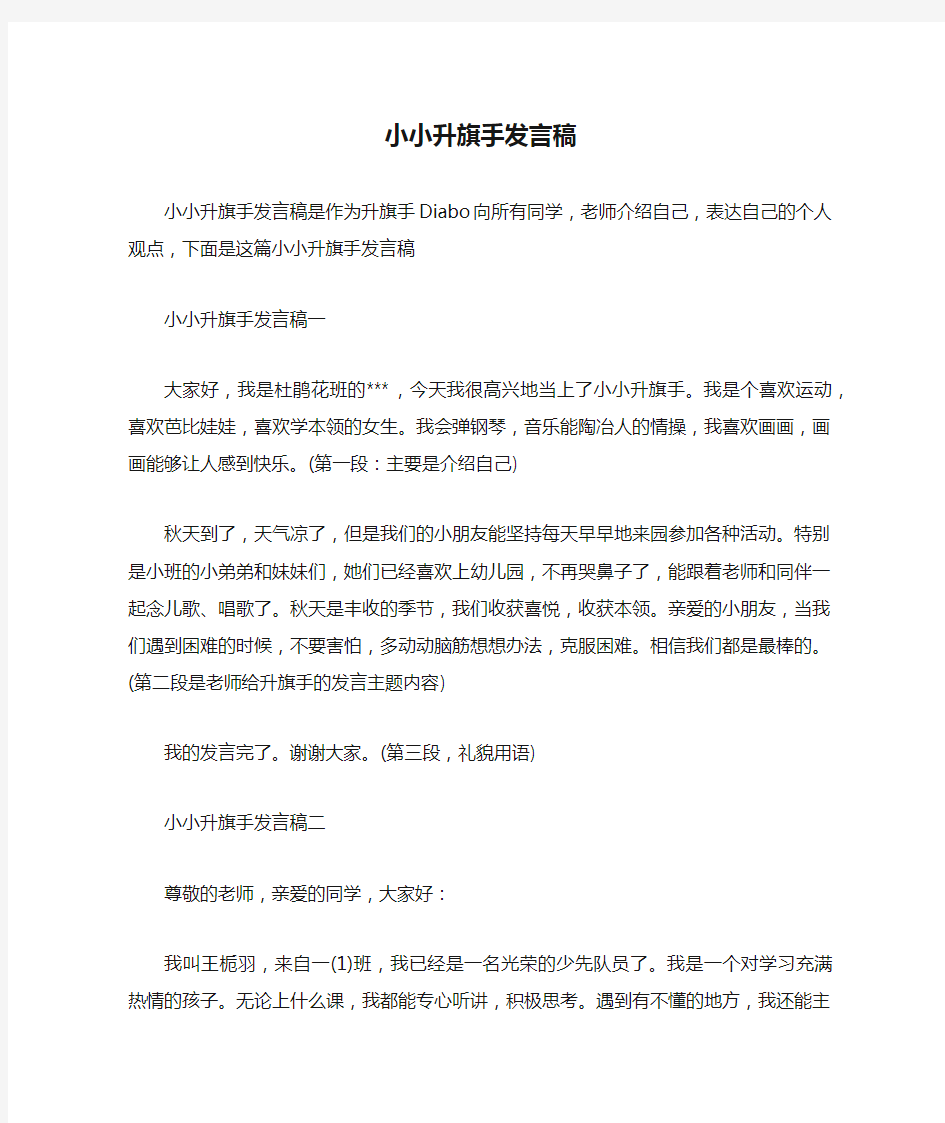 小小升旗手发言稿