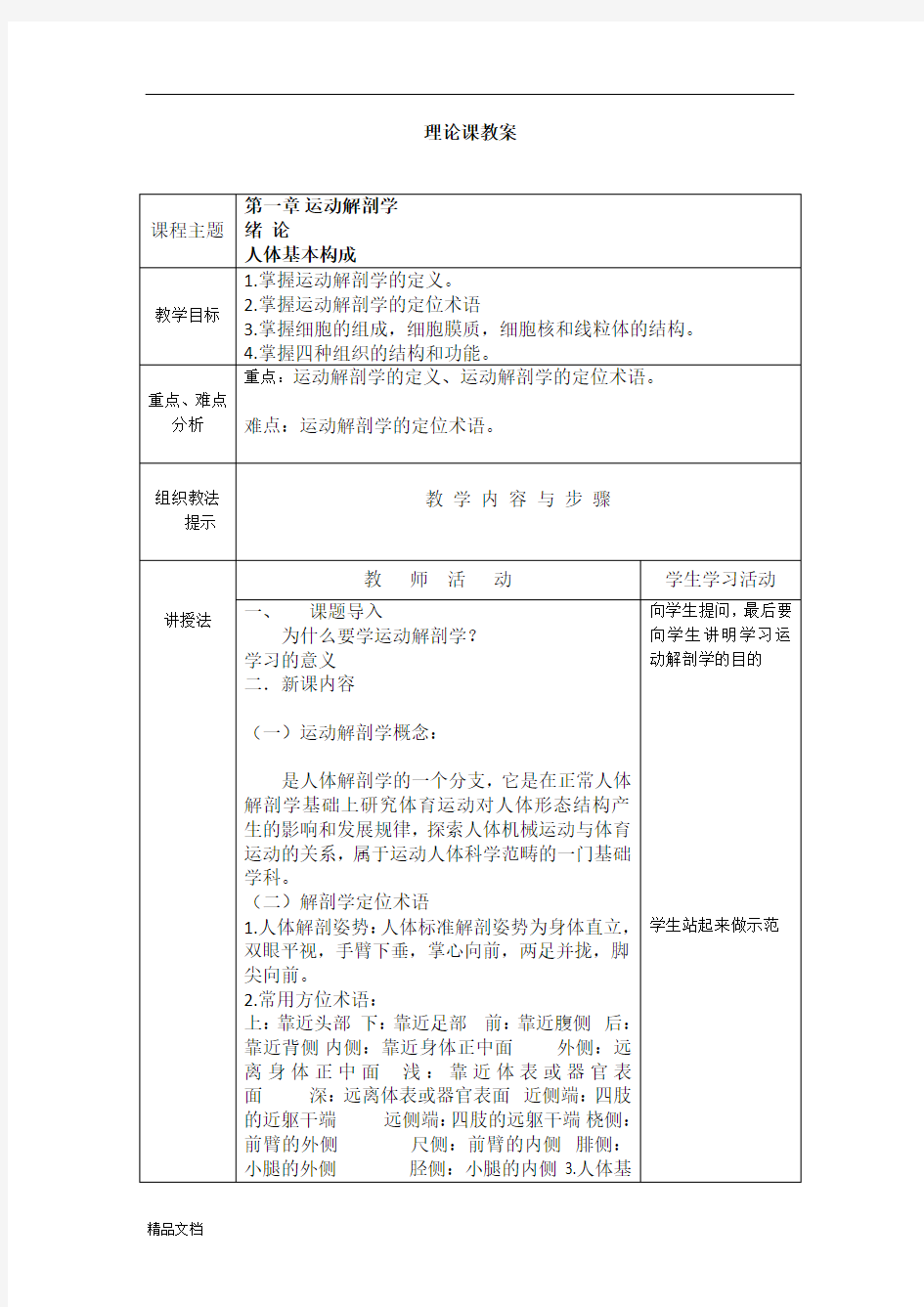 运动解剖学教案(修订版)