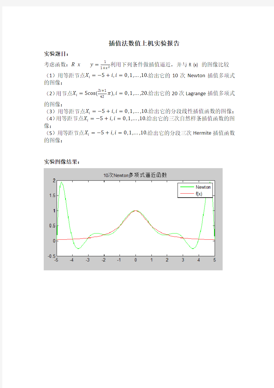 插值法数值上机实验报告