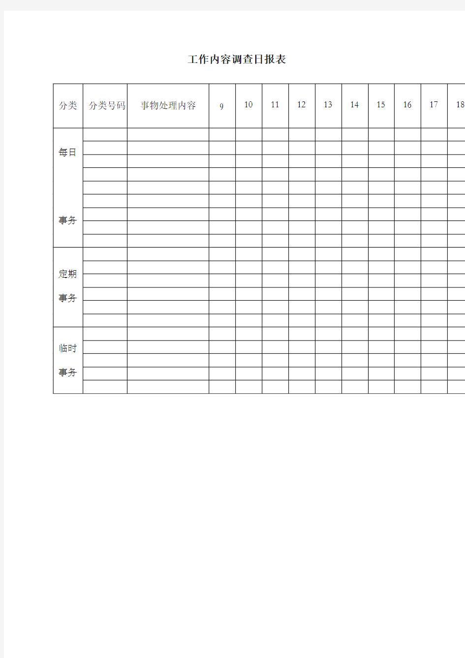 工作内容调查日报表表格