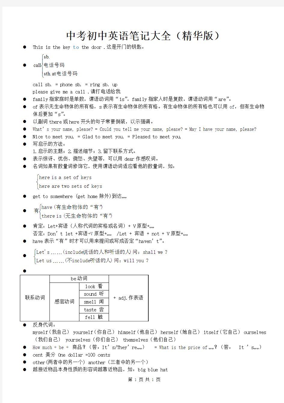 中考初中英语笔记大全(精华版)