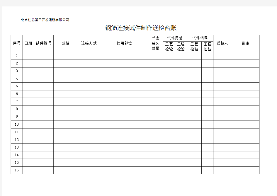 钢筋连接试件制作送检台账