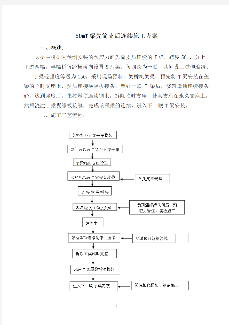 50mT梁先简支后连续施工方案