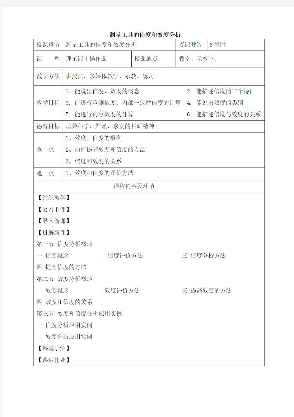 测量工具的信度和效度分析