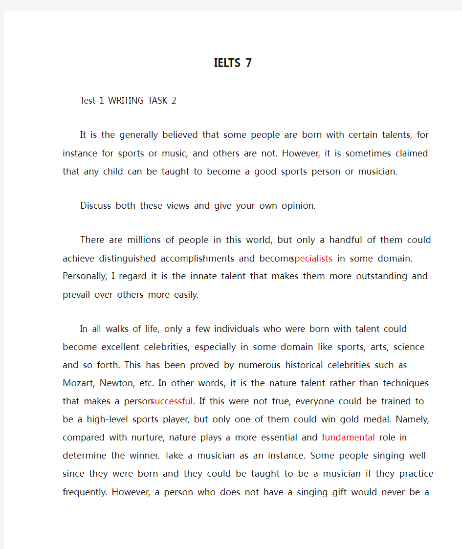 IELTS 7 Test 1 WRITING TASK 2 范文