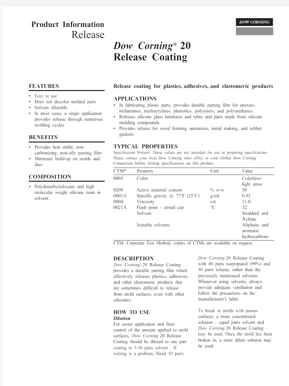 Dowcorning 20 release coating