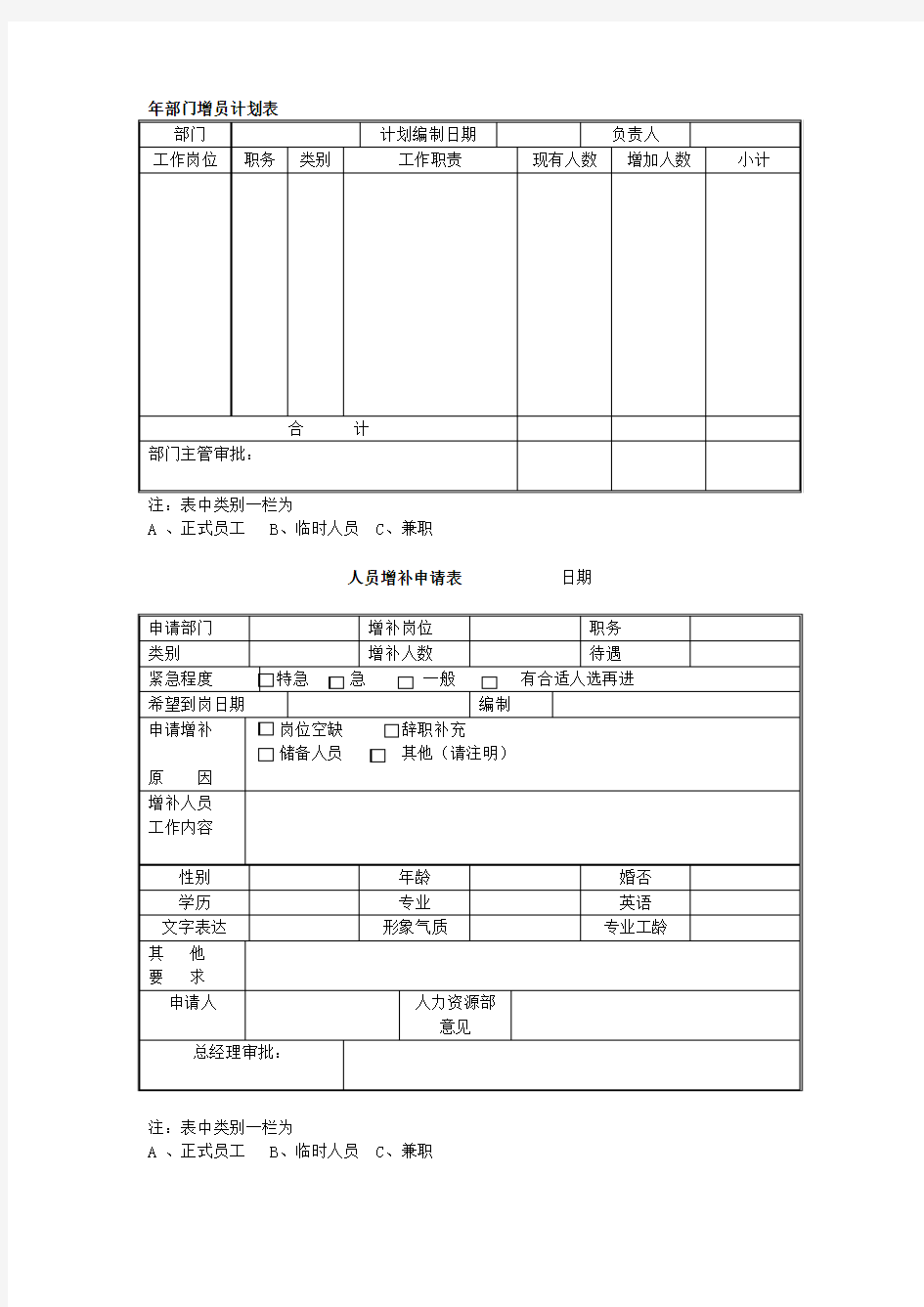 招聘表格