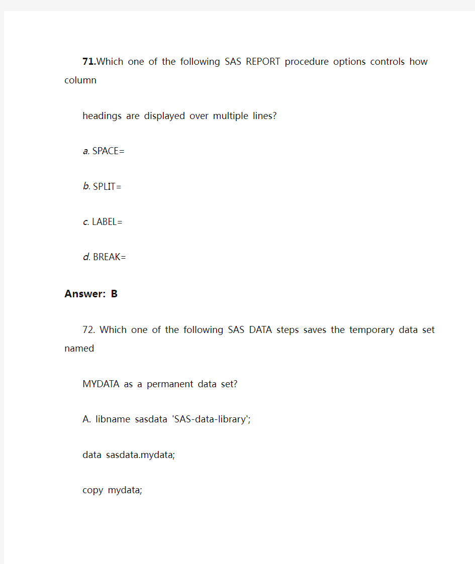 sas base 70题新题