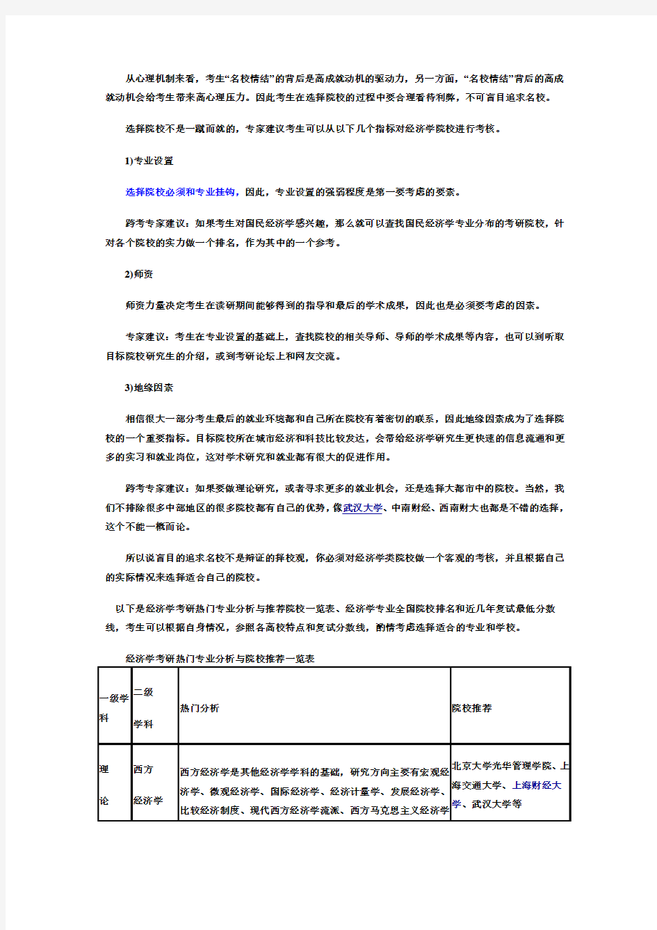 独家推荐：全国经济学名校考研难度系数排名