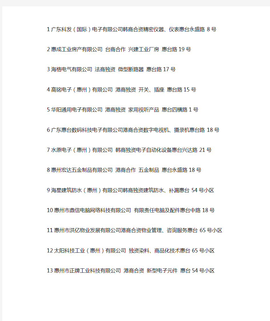 惠州仲恺高新技术产业开发区企业名录