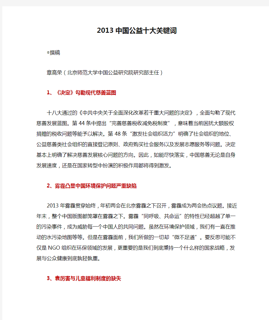 2013中国公益十大关键词