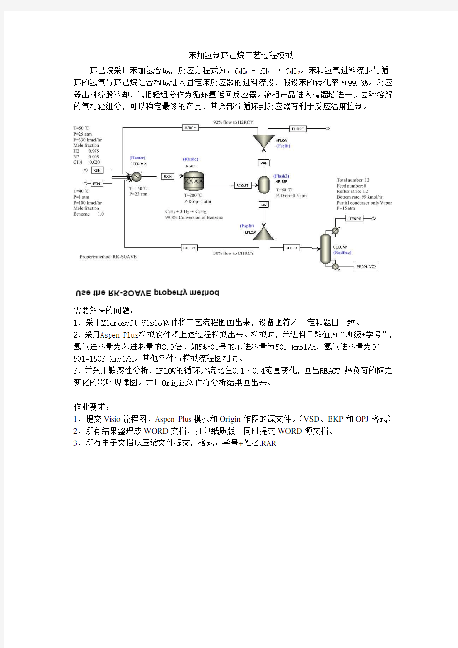 (大作业)苯加氢制环己烷工艺过程模拟