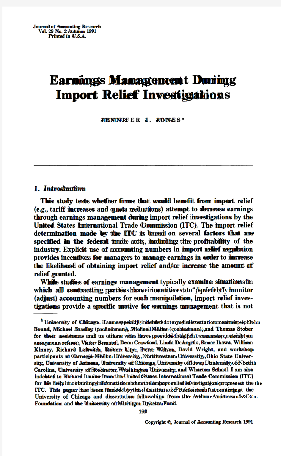 (琼斯模型1991)Earnings Management During Import Relief Investigations