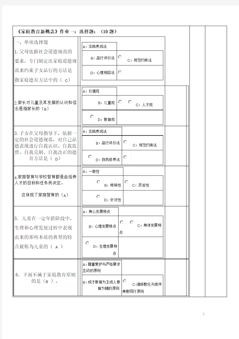 家庭教育选择及判断题