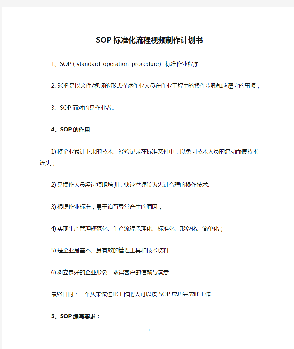 SOP标准化流程视频制作计划书