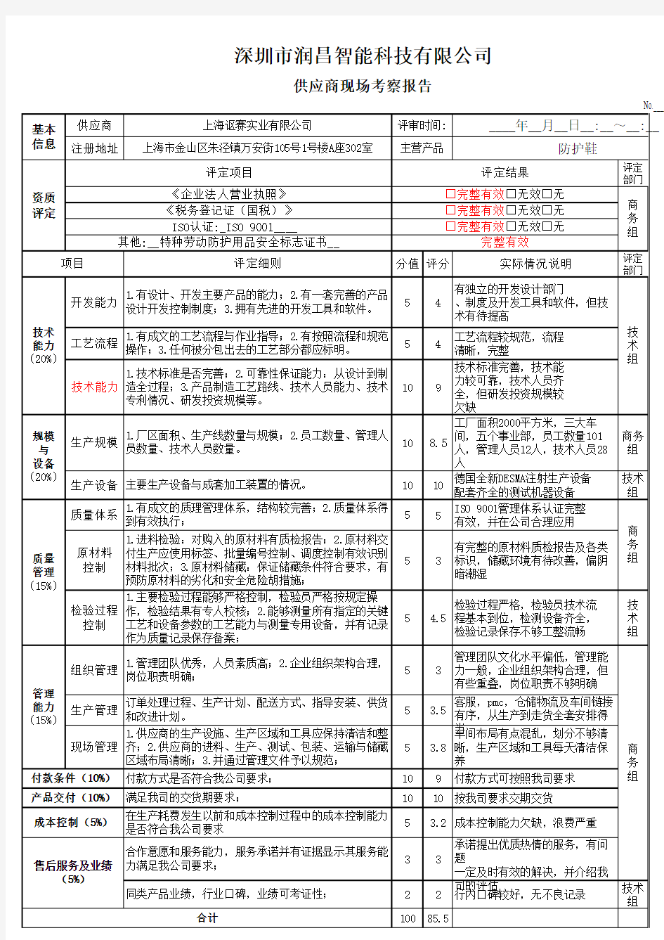 供应商现场考察报告