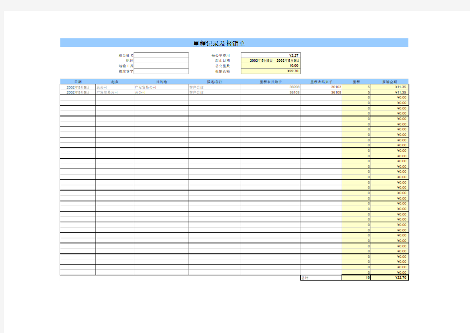 行车里程记录Excel表格模板 (2)