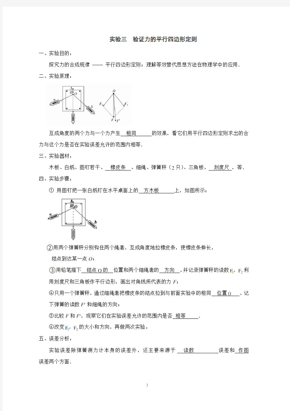 实验  平行四边形定则