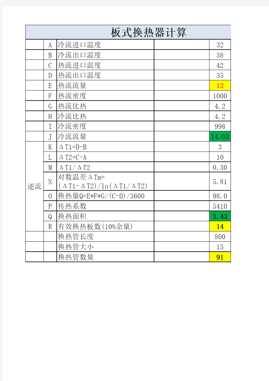 板式换热器换热面积计算