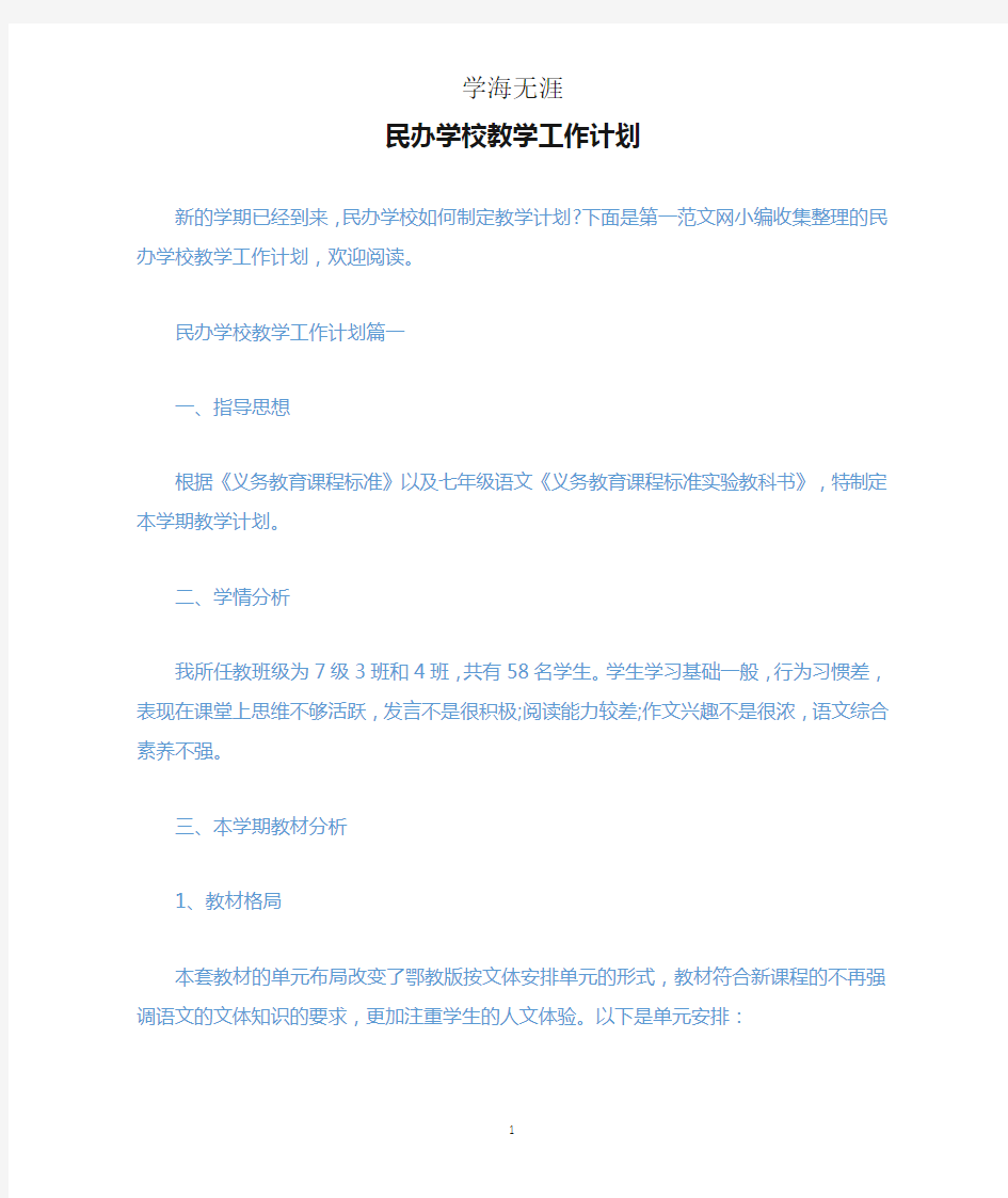 民办学校教学工作计划.docx