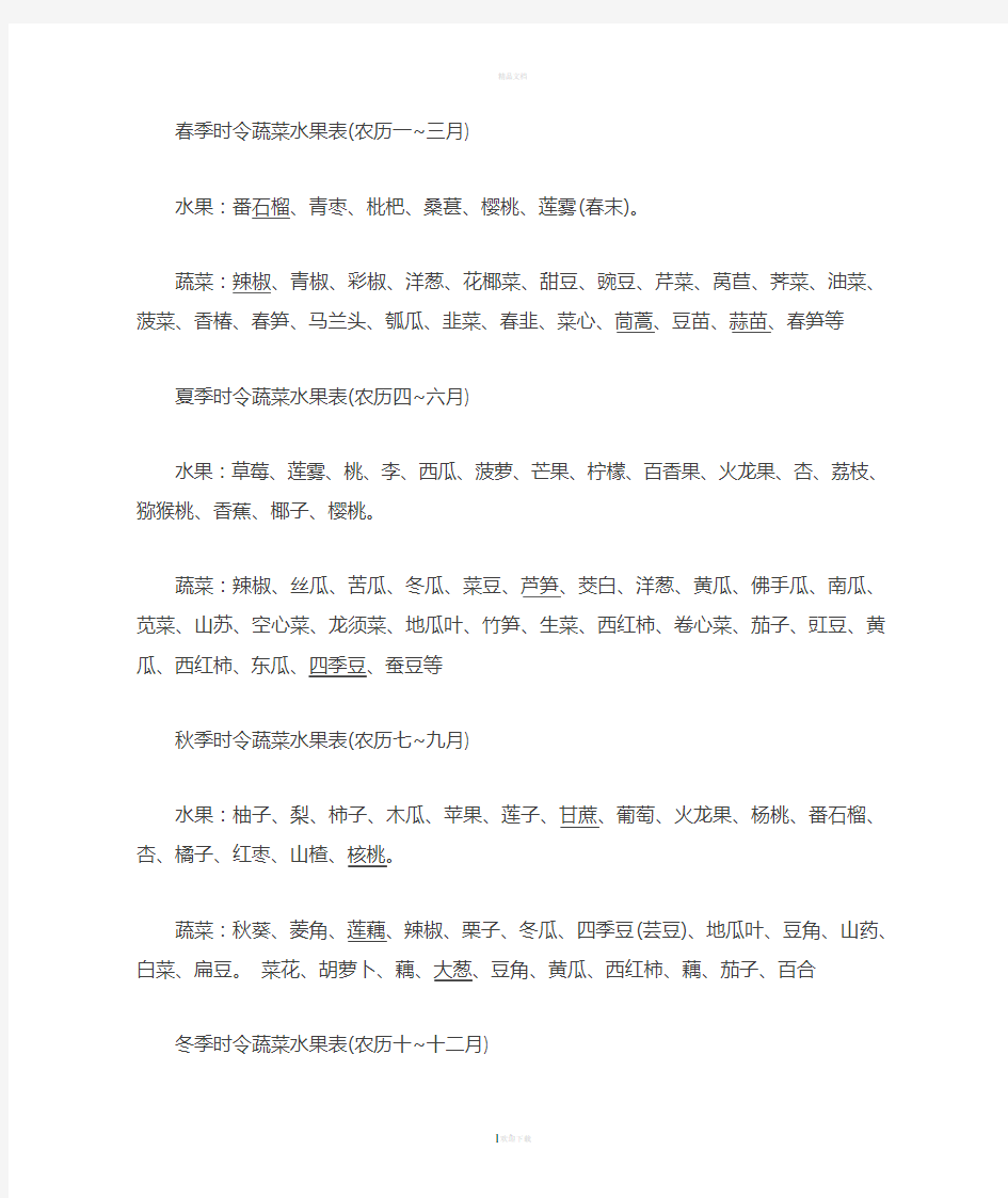 时令蔬菜水果表