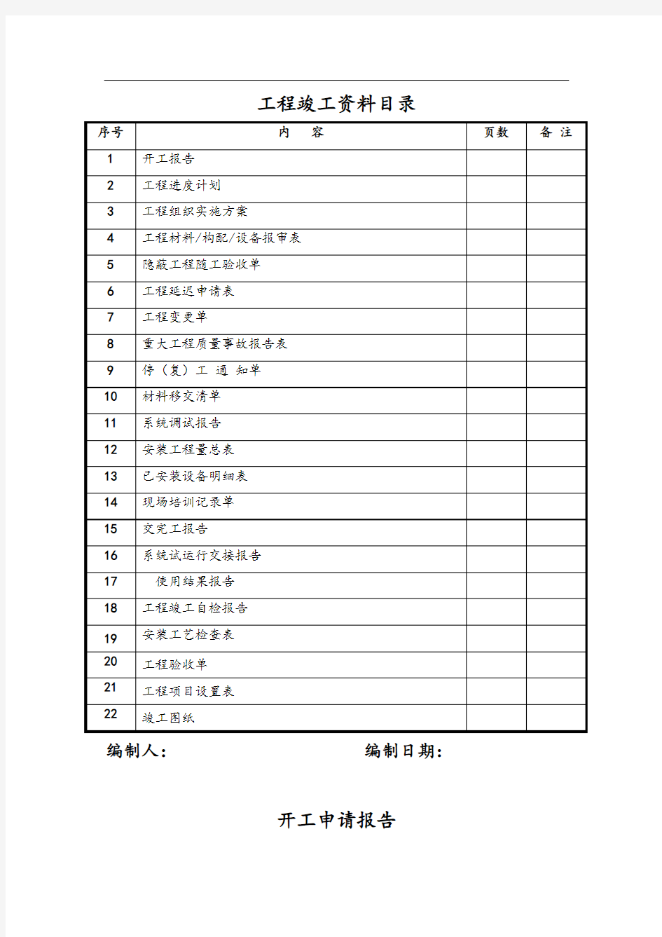 安防工程竣工资料样本