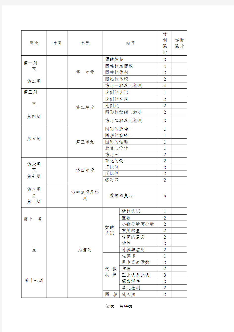 (完整版)北师大版六年级数学下册全册教案