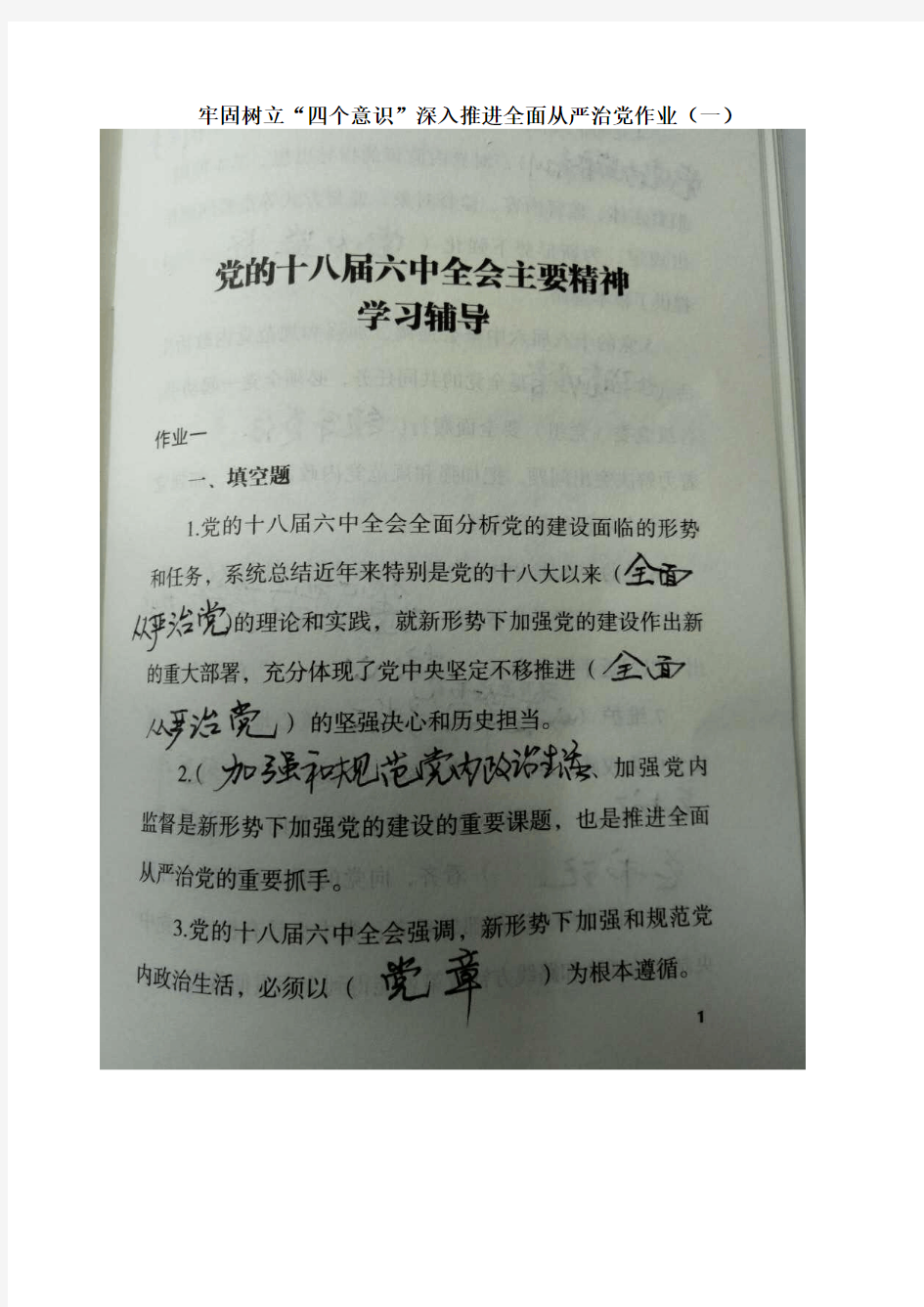 牢固树立“四个意识”深入推进全面从严治党作业(一)