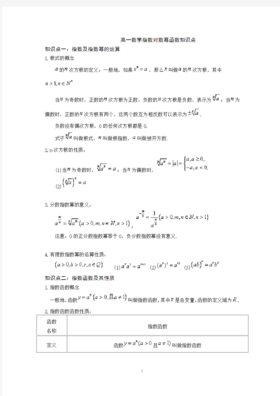 高一数学指数_对数_幂函数知识点