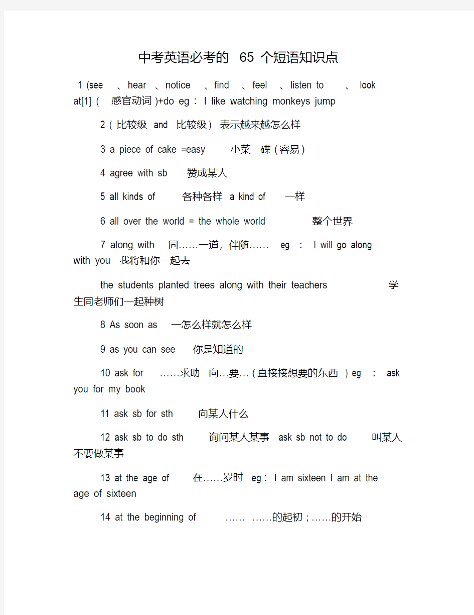 中考英语必考的65个短语知识点